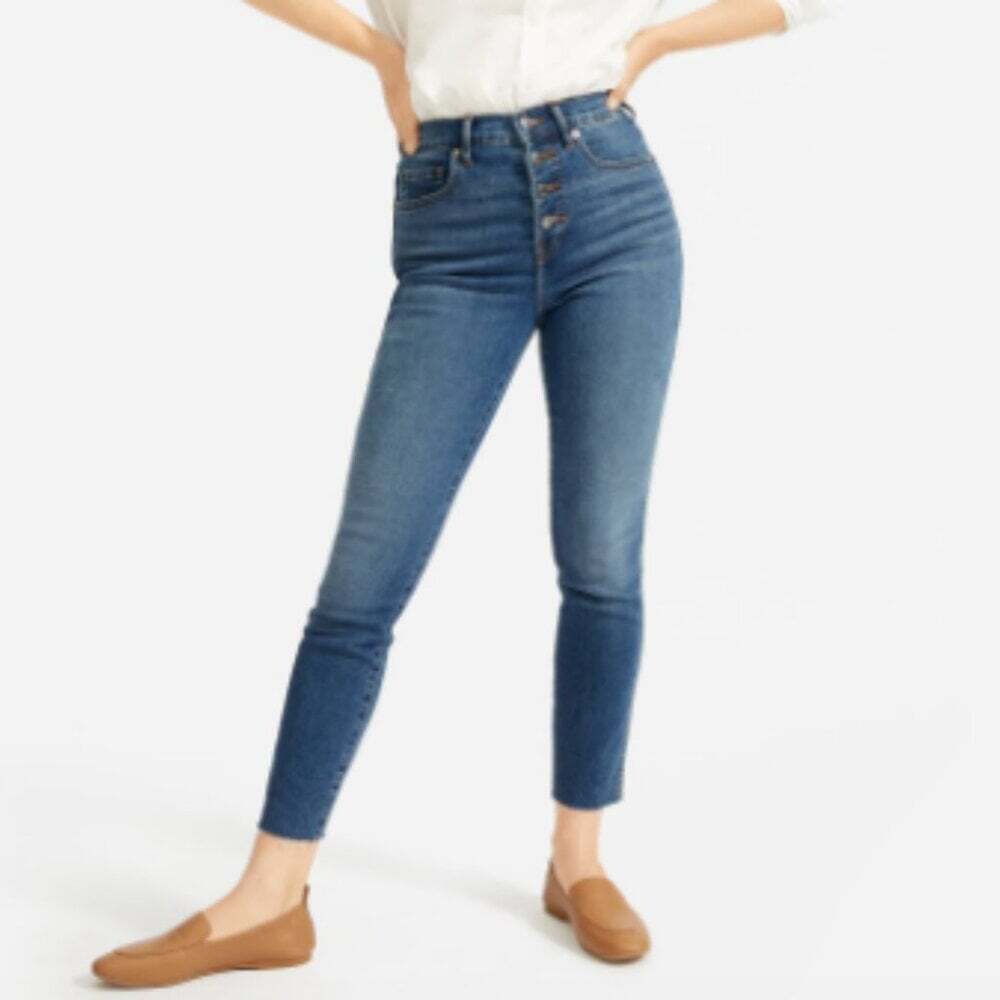 Everlane The Vintage Skinny Jeans Blue Denim Button Fly High Rise Ankle Pants 28